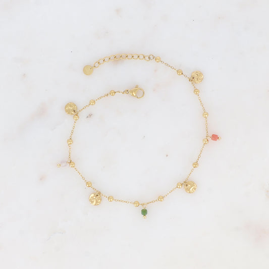 Chaine de cheville avec boules, pampilles rondes et pierres naturelles (22+3CM)