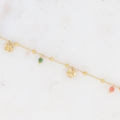 Chaine de cheville avec boules, pampilles rondes et pierres naturelles (22+3CM)