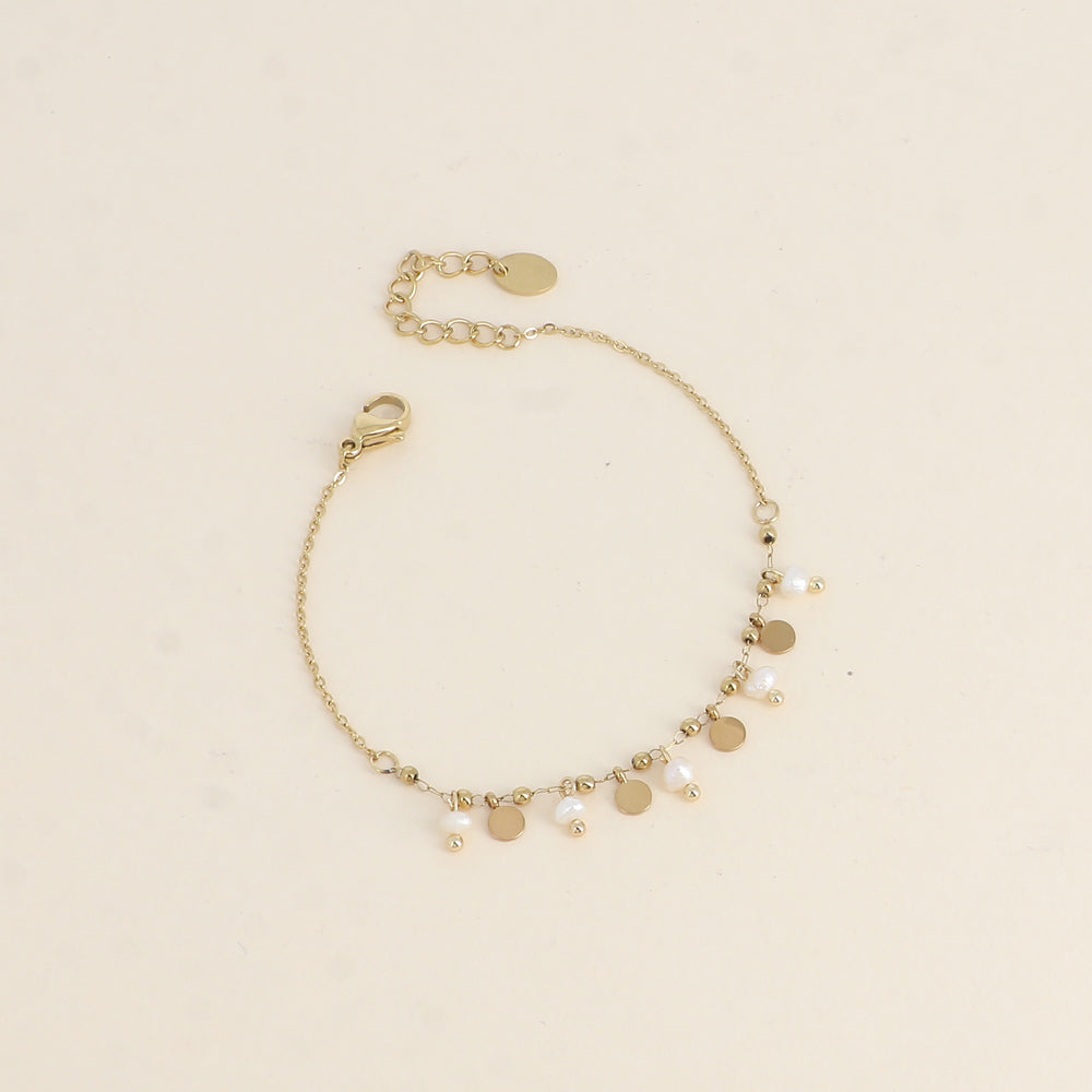Bracelet - pampilles rondes et perles d'eau douce 16+3 cm