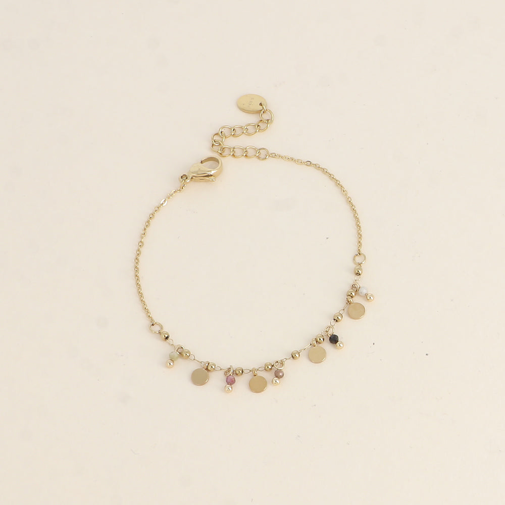 Bracelet - pampilles rondes et pierres naturelles tourmaline 16+3 cm