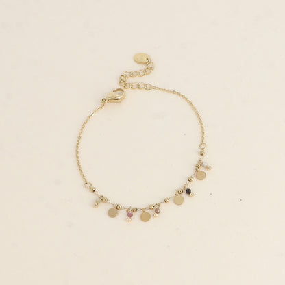Bracelet - pampilles rondes et pierres naturelles tourmaline 16+3 cm