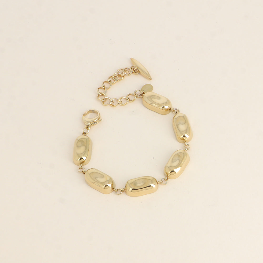 Bracelet - maillons rectangulaires incurvés et martelés 14,5+5 cm