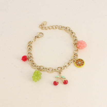 Bracelet - panier de fruits (cerise, citron, raisins, framboise) 17+3 cm