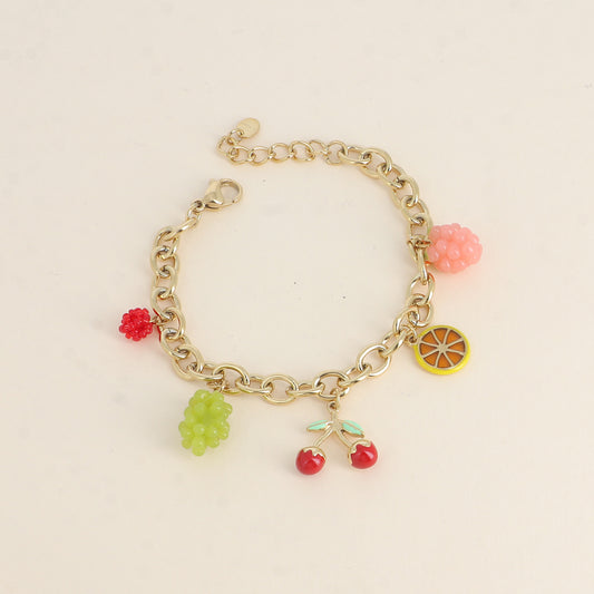 Bracelet - panier de fruits (cerise, citron, raisins, framboise) 17+3 cm