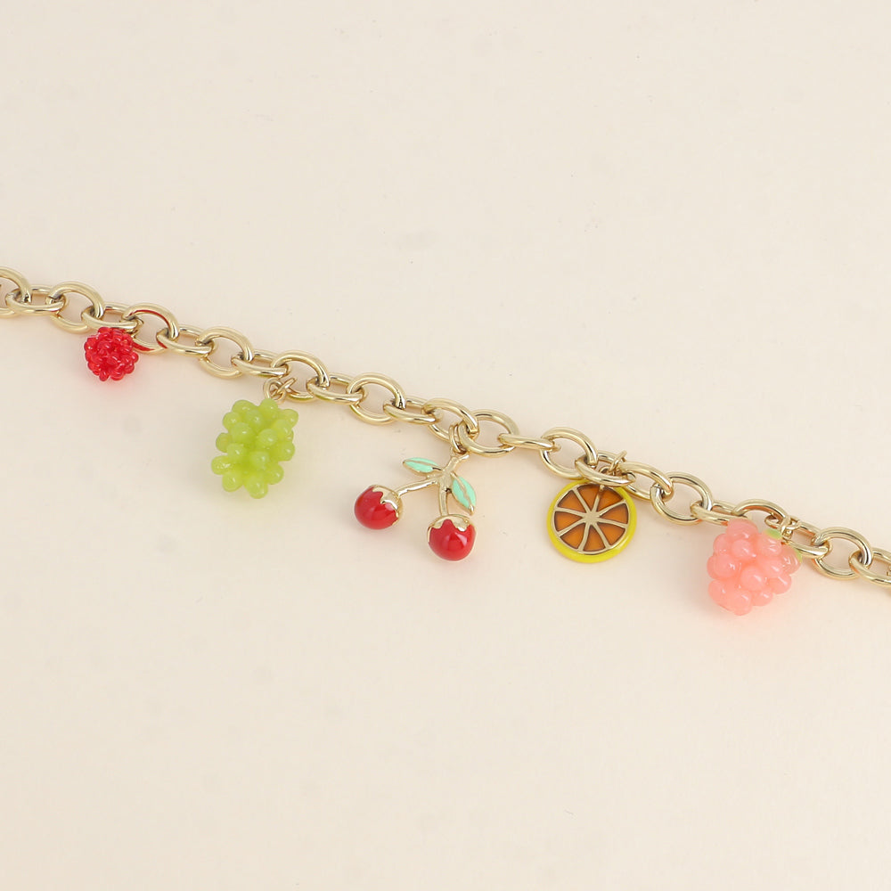 Bracelet - panier de fruits (cerise, citron, raisins, framboise) 17+3 cm