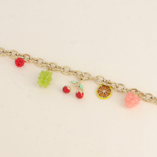 Bracelet - panier de fruits (cerise, citron, raisins, framboise) 17+3 cm