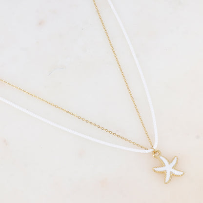 Collier deux rangs chaine et cordon coloré avec étoile de mer émaillée