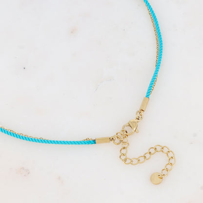 Collier deux rangs chaine et cordon coloré avec étoile de mer émaillée