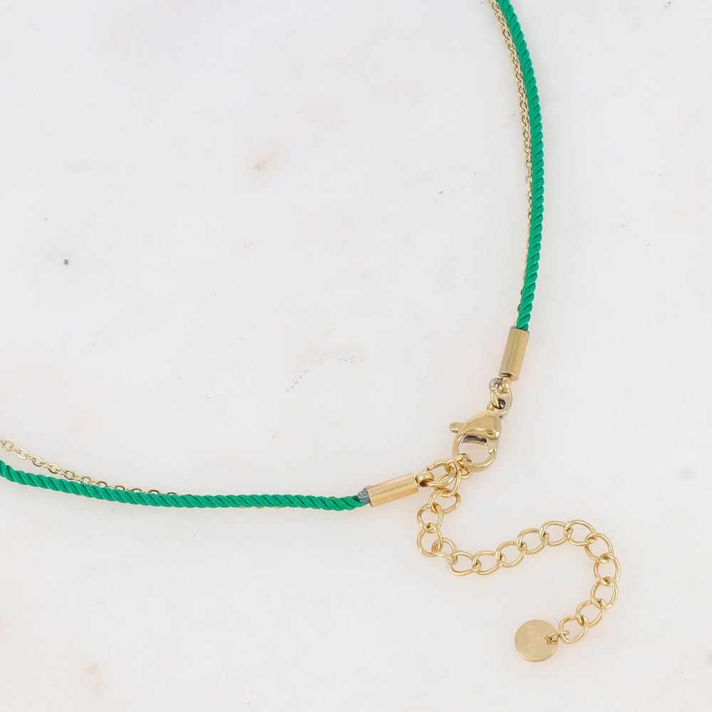 Collier deux rangs chaine et cordon coloré avec étoile de mer émaillée