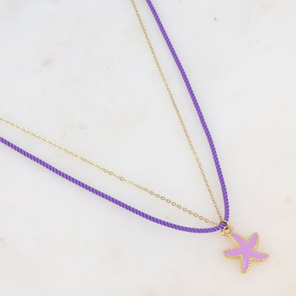 Collier deux rangs chaine et cordon coloré avec étoile de mer émaillée