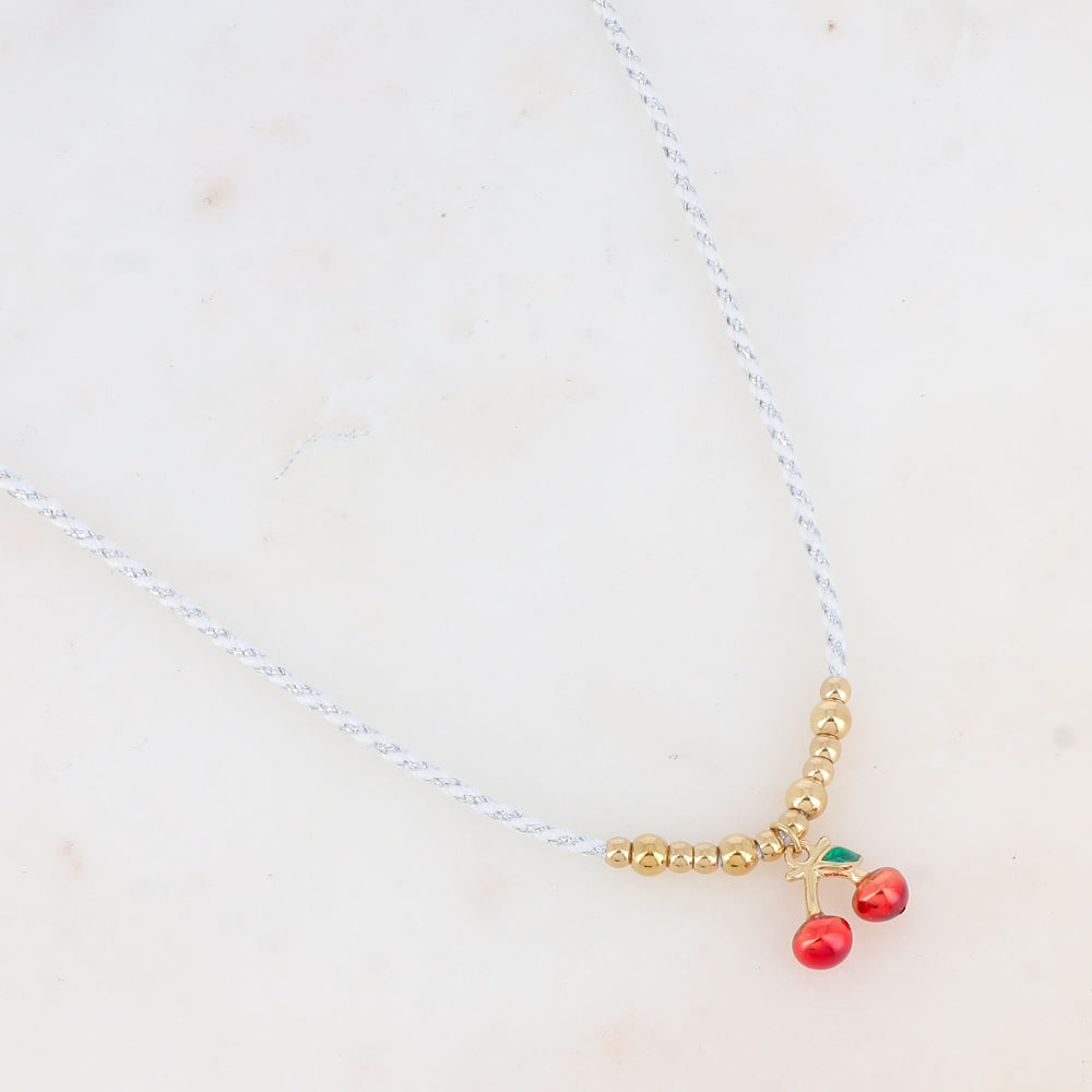 Collier sur cordon avec pampille cerises émaillée