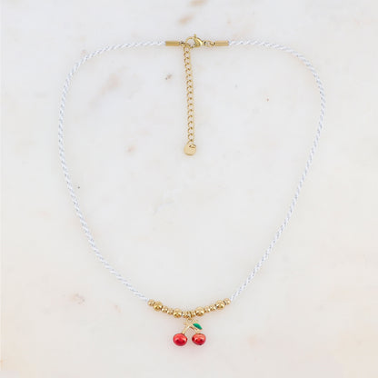 Collier sur cordon avec pampille cerises émaillée