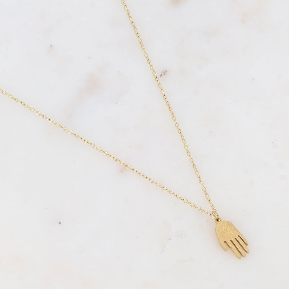 Collier avec pampille forme de main et œil (40+5CM)