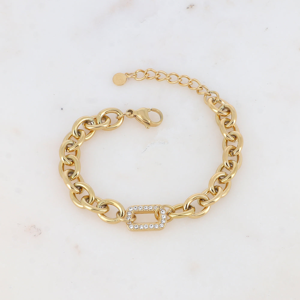 Bracelet en maille avec anneau rectangulaire strassé