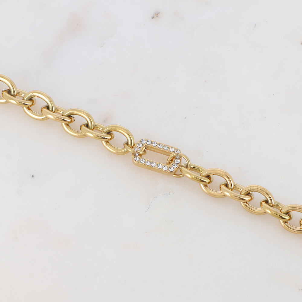 Bracelet en maille avec anneau rectangulaire strassé