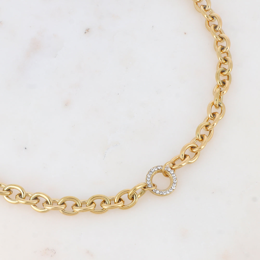 Collier en maille avec anneau rond strassé (40+5CM)