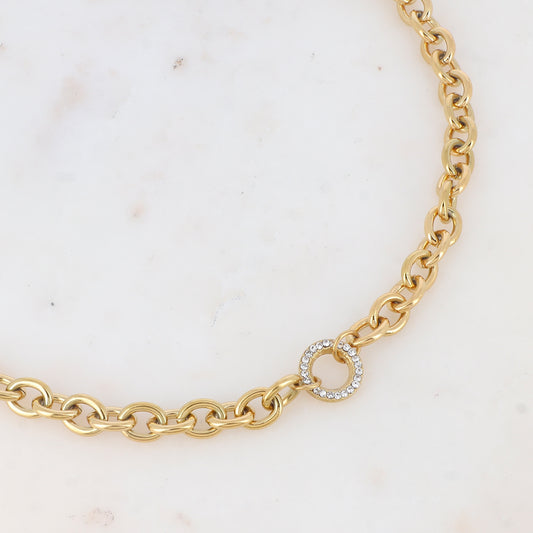 Collier en maille avec anneau rond strassé (40+5CM)