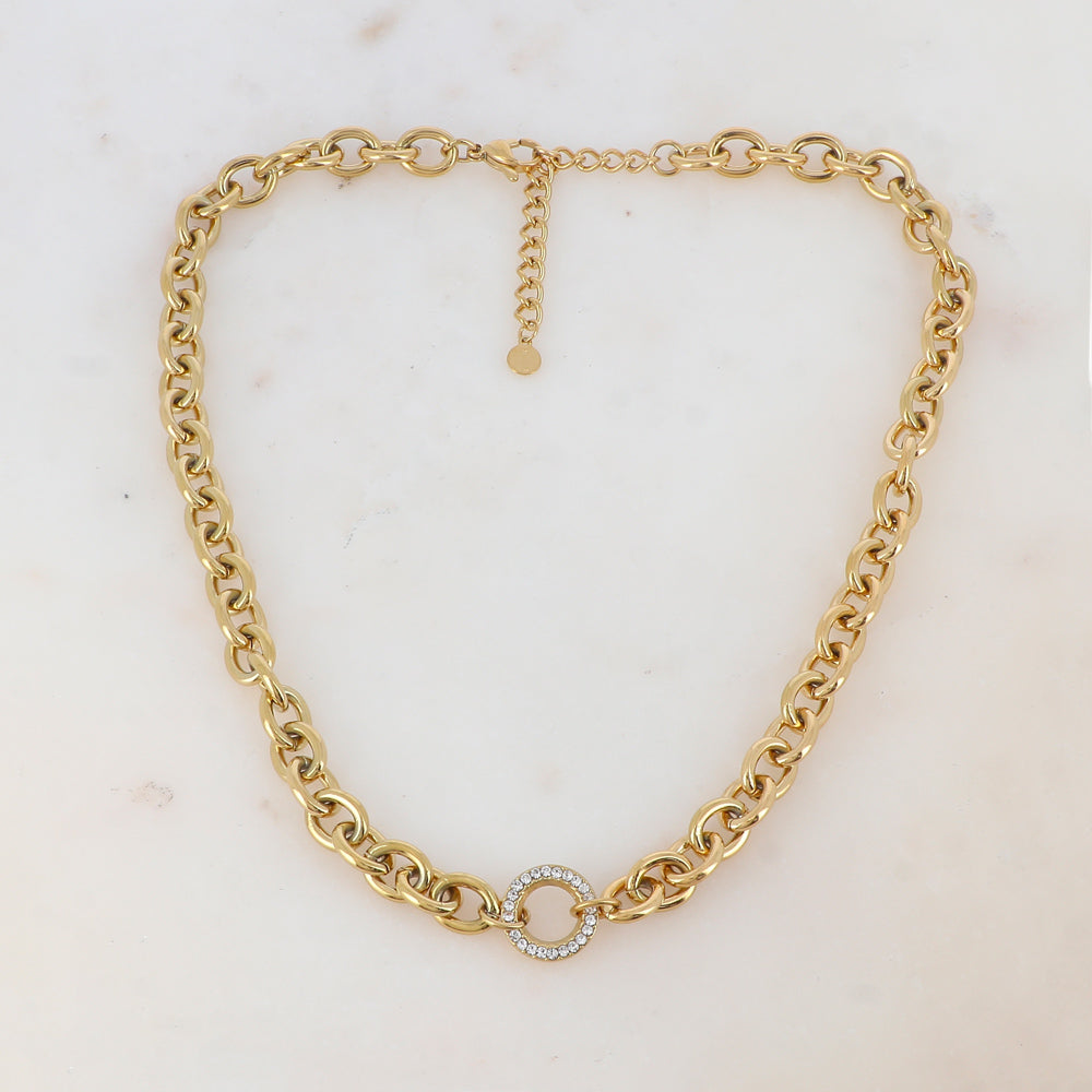 Collier en maille avec anneau rond strassé (40+5CM)