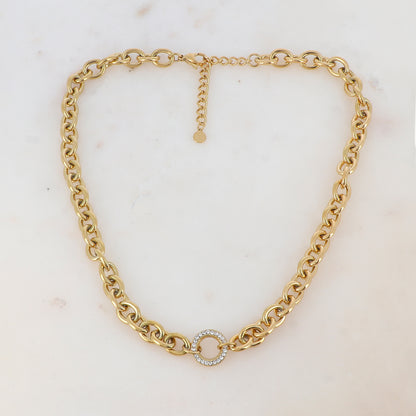 Collier en maille avec anneau rond strassé (40+5CM)