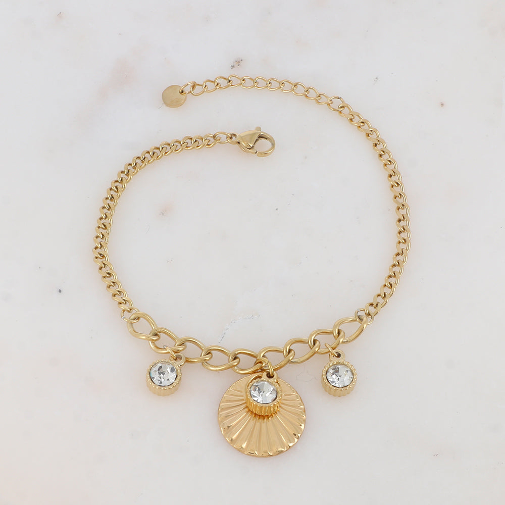 Bracelet en maille avec oxydes de zirconium et pampille texturée