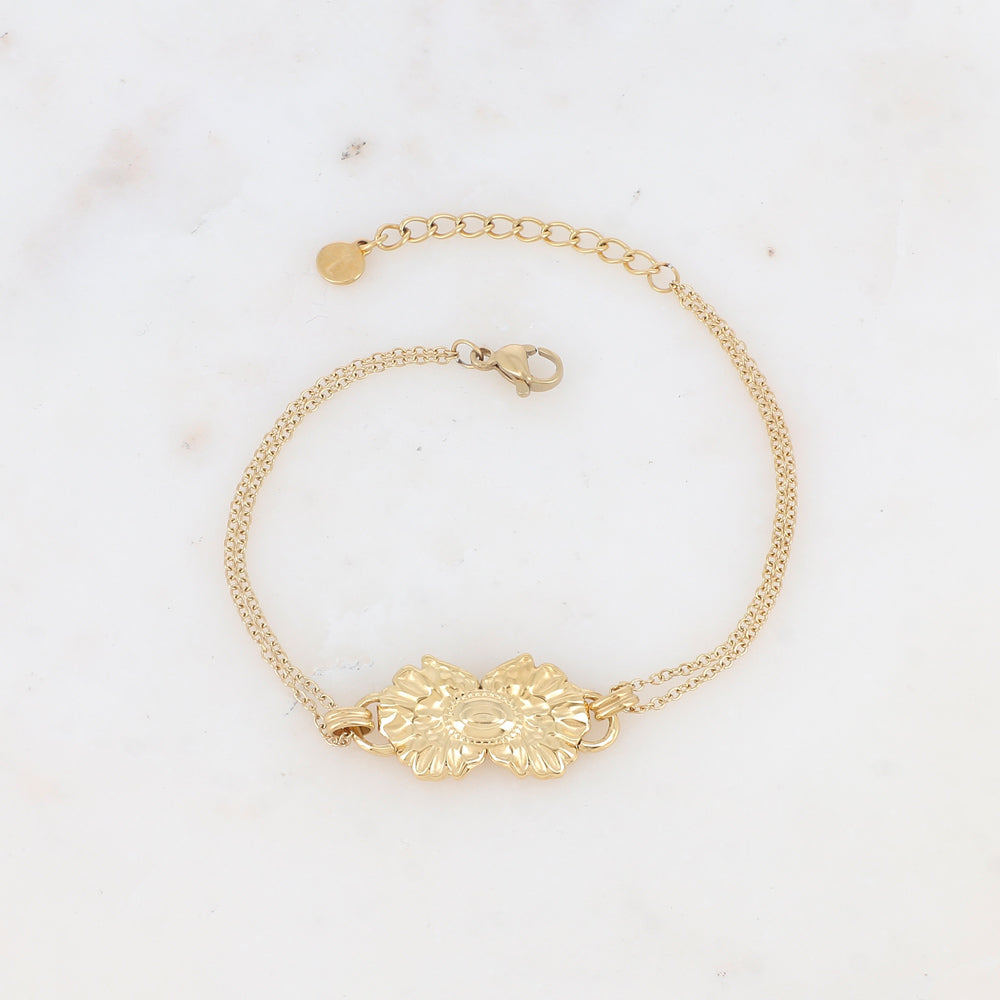 Bracelet 2 rangs, 1 pièce ovale collée sur 2 feuilles