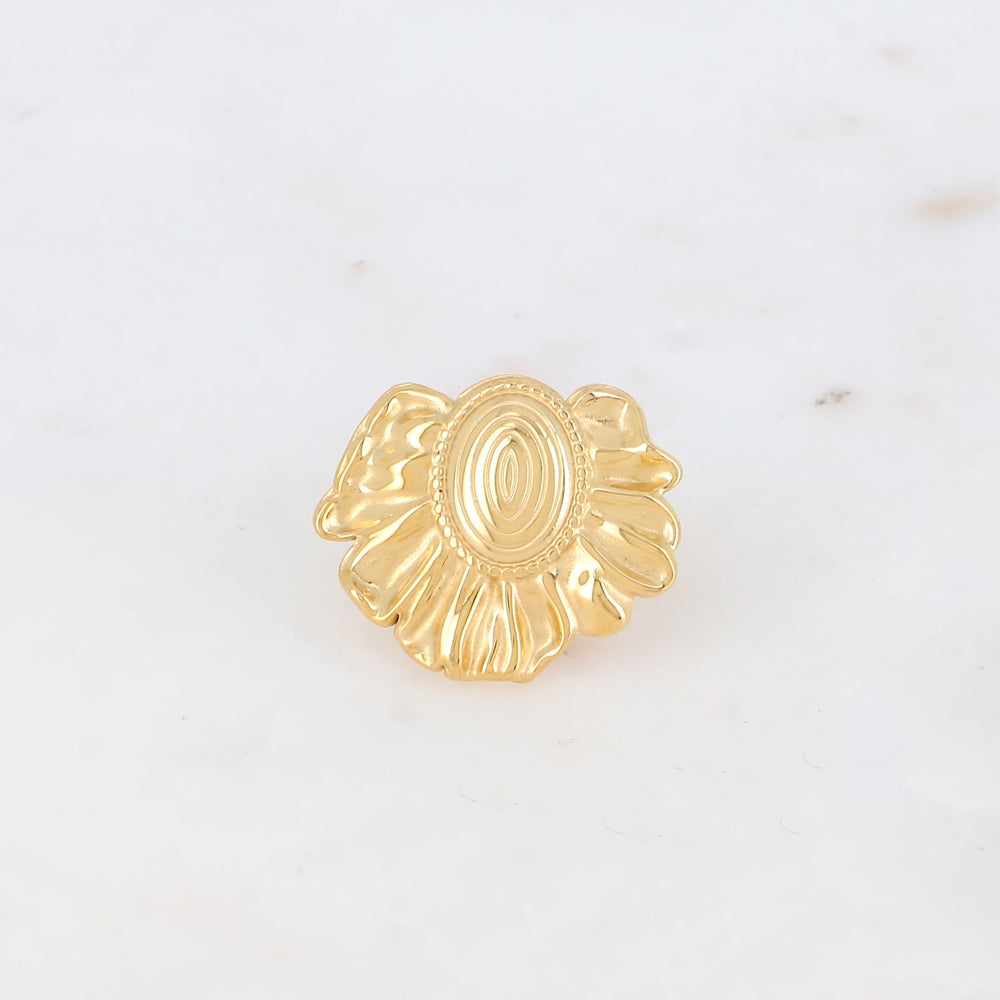Bague avec feuille et pièce ovale