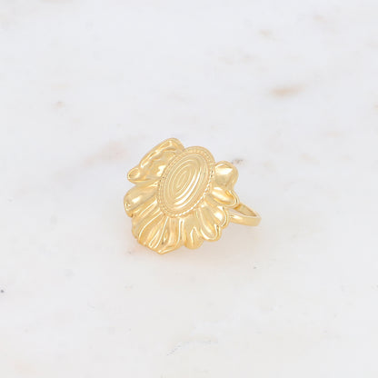 Bague avec feuille et pièce ovale