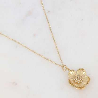 Sautoir avec pampille fleur et strass (70+5CM)