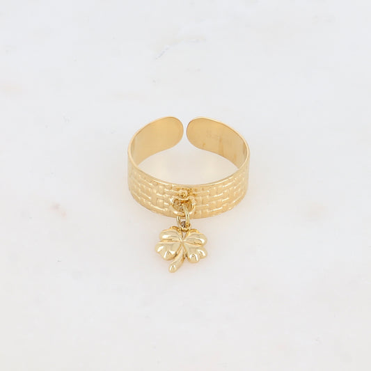 Bague avec motif graphique et pampille trèfle