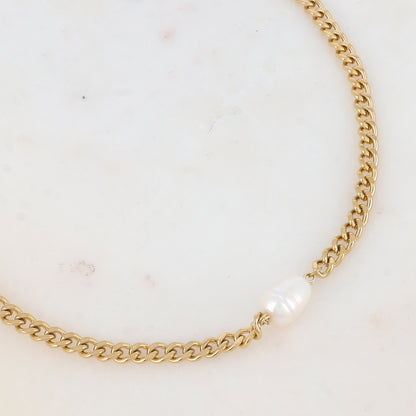 Collier en maille avec perle d'eau douce (37+7CM)