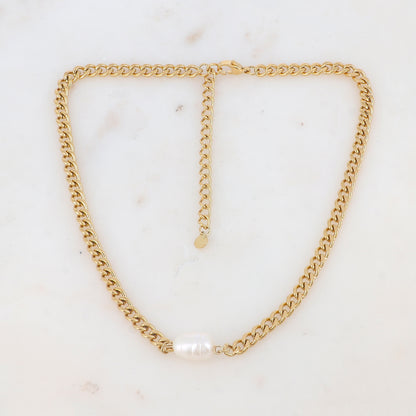 Collier en maille avec perle d'eau douce (37+7CM)