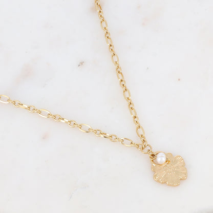 Collier en maille avec fleur et perle d'eau douce (40+5CM)
