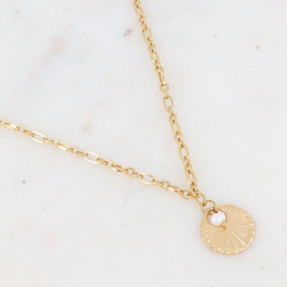 Collier en maille avec pampille texturée et perle d'eau douce (40+5CM)