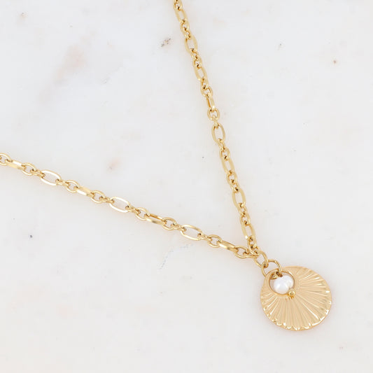 Collier en maille avec pampille texturée et perle d'eau douce (40+5CM)