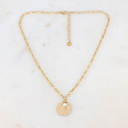 Collier en maille avec pampille texturée et perle d'eau douce (40+5CM)