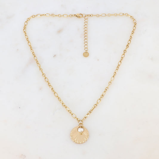 Collier en maille avec pampille texturée et perle d'eau douce (40+5CM)