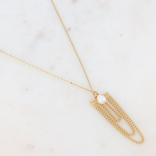 Collier avec chaînes tombantes et perle d'eau douce (55+5CM)