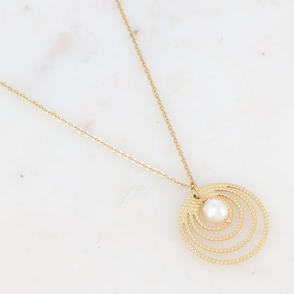 Collier avec pendentif en multi-anneaux et perle d'eau douce (55+5CM)