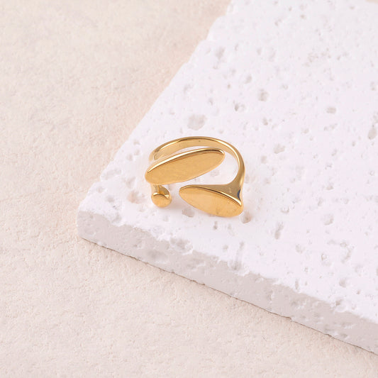 Bague fine avec pièce ronde et 2 pièces ovales, effet lisse