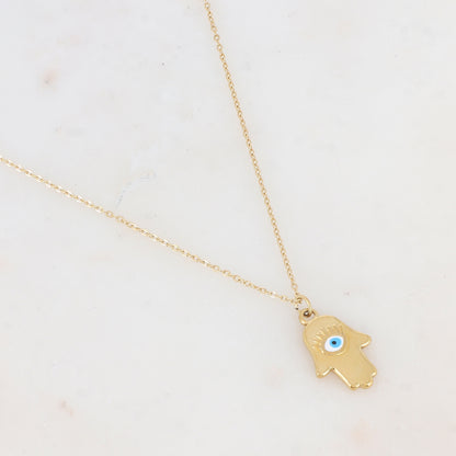 Collier avec pampille forme main et œil émaillé