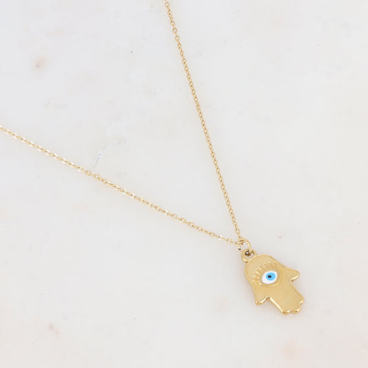Collier avec pampille forme main et œil émaillé