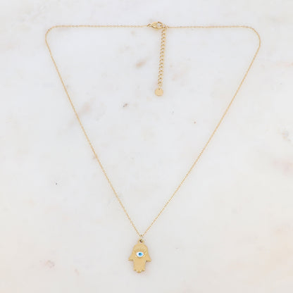 Collier avec pampille forme main et œil émaillé