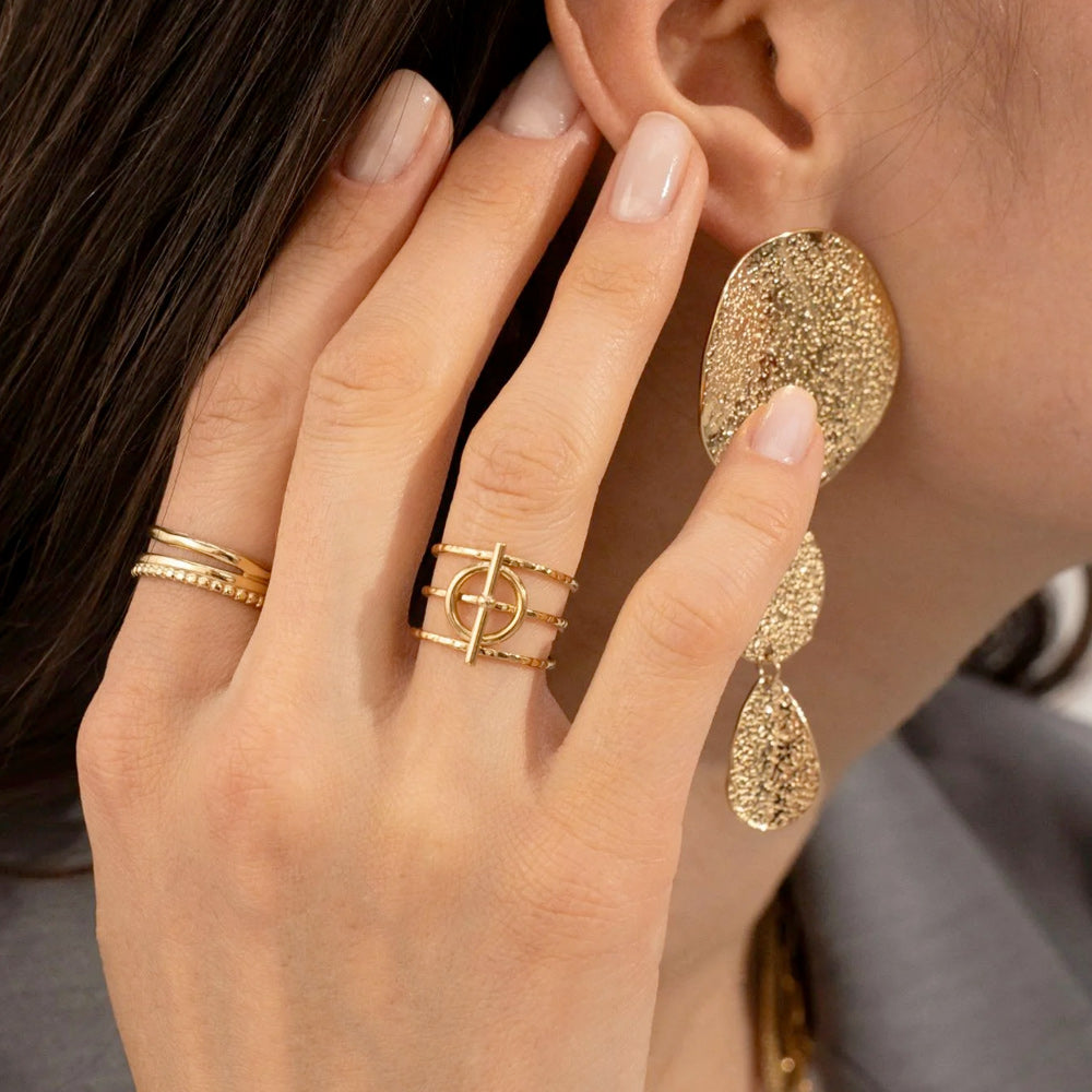 Bague large - 3 rangs épais et anneau avec barre horizontale