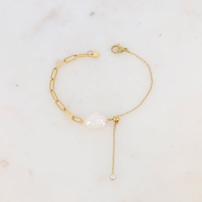 Bracelet en maille avec perle d'eau douce et oxyde de zirconium