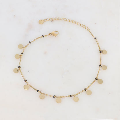 Chaîne de cheville avec pampilles rondes et petites rondelles émaillées (22.5+5CM)