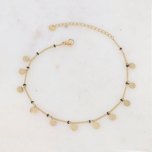 Chaîne de cheville avec pampilles rondes et petites rondelles émaillées (22.5+5CM)