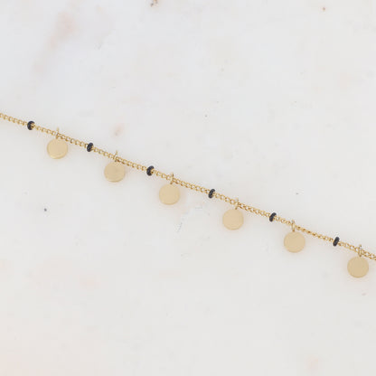Chaîne de cheville avec pampilles rondes et petites rondelles émaillées (22.5+5CM)
