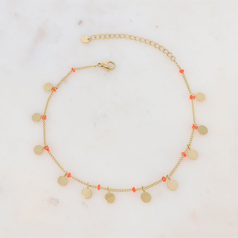 Chaîne de cheville avec pampilles rondes et petites rondelles émaillées (22.5+5CM)