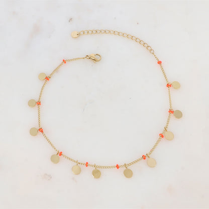 Chaîne de cheville avec pampilles rondes et petites rondelles émaillées (22.5+5CM)
