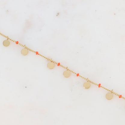 Chaîne de cheville avec pampilles rondes et petites rondelles émaillées (22.5+5CM)